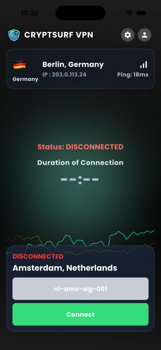 CryptSurf VPN home screen